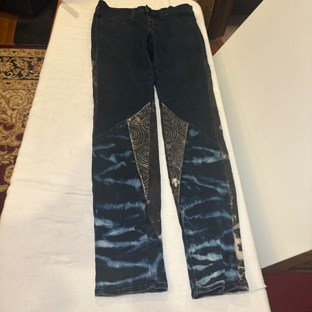 Vintage Y2K Rock Republic Dark Wash Patchwork Bottom Boho Skinny Jeans 4